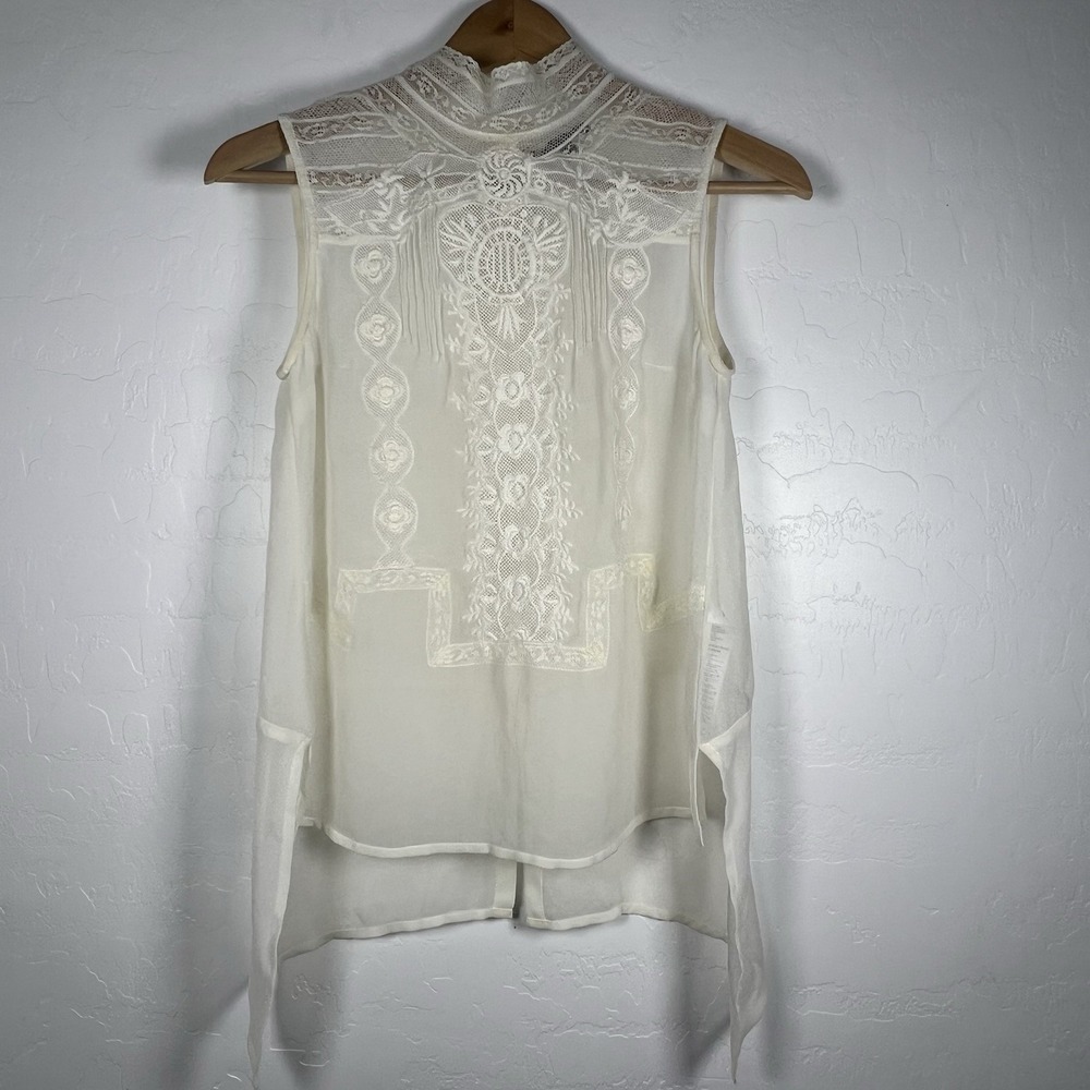 Ivory‎ Lace Embroidered Tank Coquette Size 2 Romantic Victorian Fairy Boho